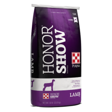 Purina Honor Showlamb Stretch 17 TXT DX. Purple 50-lb bag of show lamb feed.